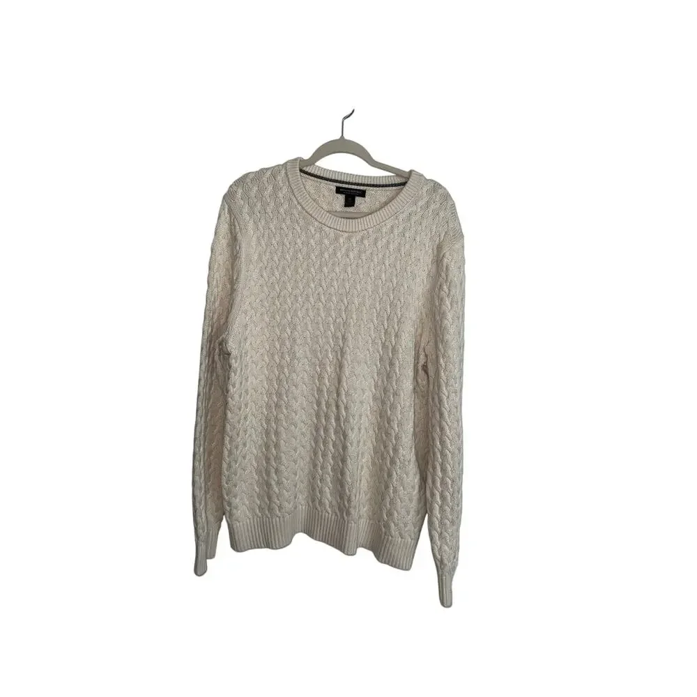 Banana Republic Men’s XL Supima Cotton Cable Knit Sweater Cream Ivory Crewneck